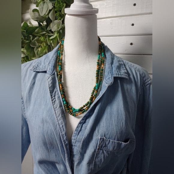 Handmade Wooden Bead Turquoise Southwestern Style Necklaces (3) - Picture 3 of 8